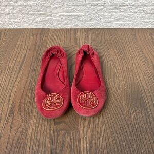 Tory Burch Red Suede Ballet Flats Size 38 Good Condition